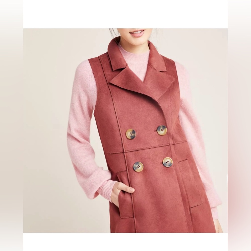 Anthropologie Tandy Longline Faux Suede Utility Vest/Jacket - MEDIUM